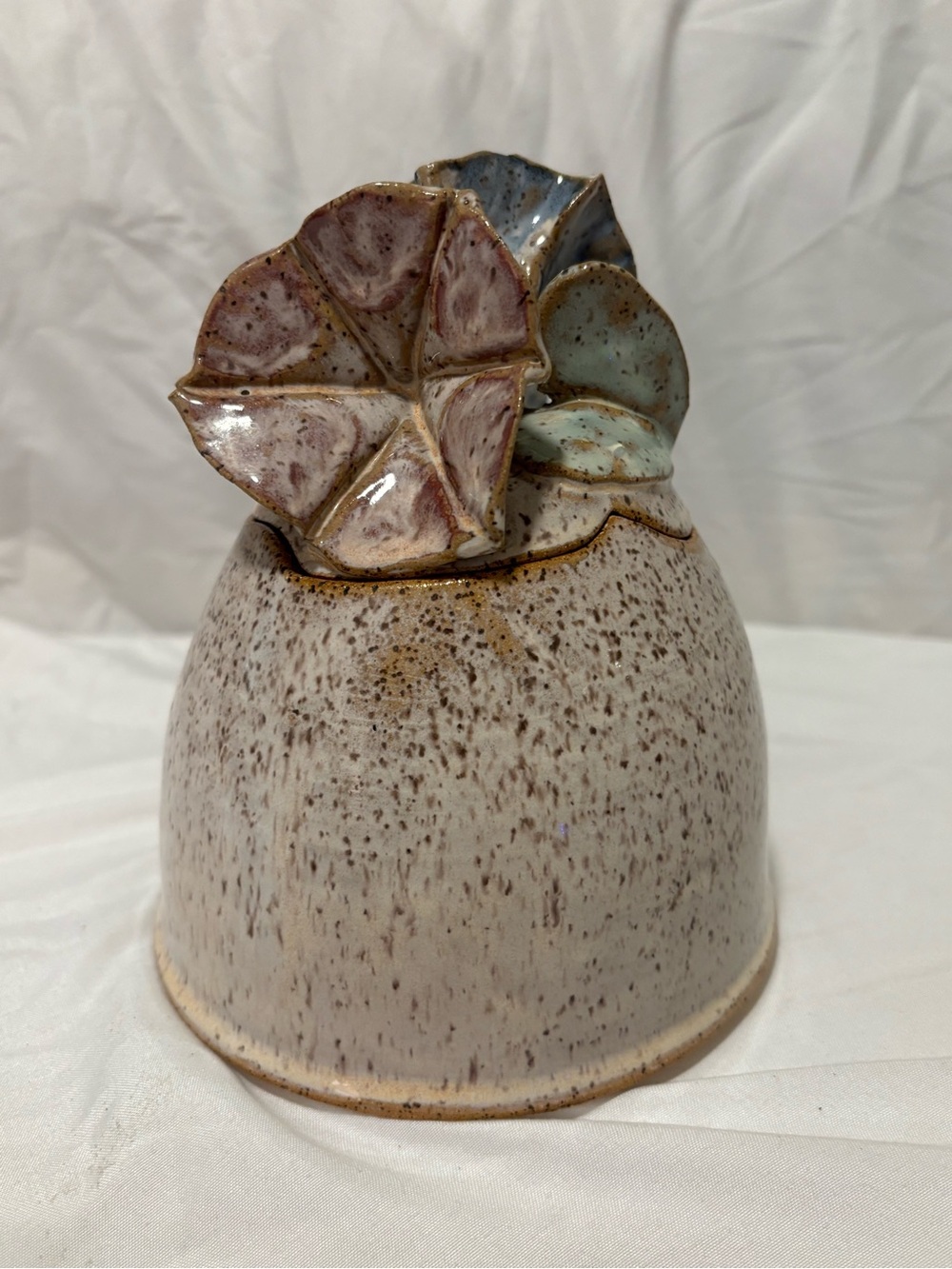 Handcrafted Ceramic Floral Sculpture in Speckled Cream and Pastel Accents